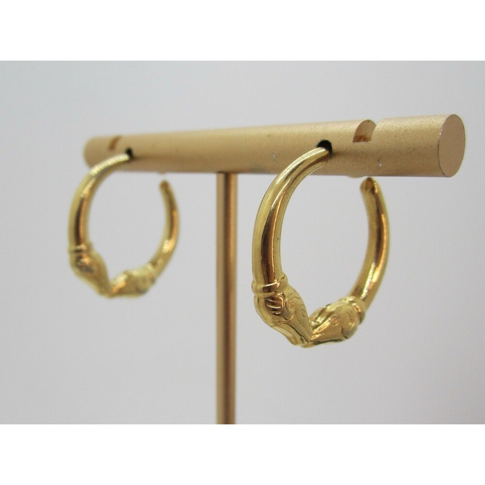 Vintage MONET Signed Gold Tone Double Ram’s Head Hoop Earrings